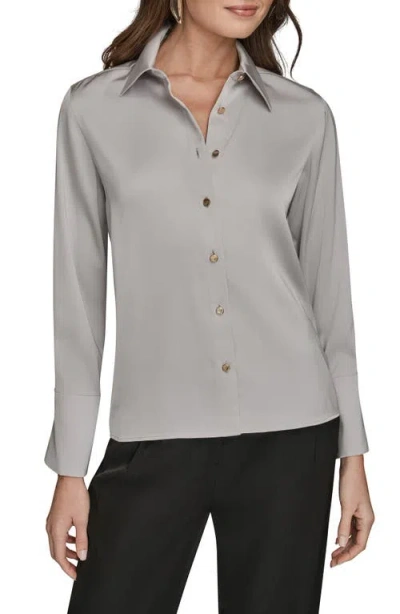 Donna Karan New York Satin Button-up Shirt In Gray