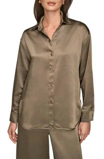Donna Karan New York Satin Button-up Shirt In Brown