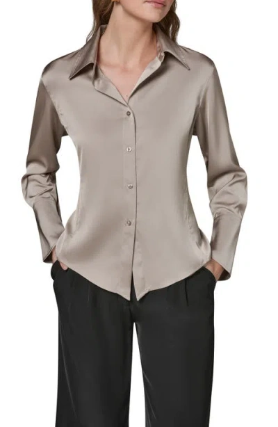 Donna Karan New York Satin Button-up Shirt In Gray