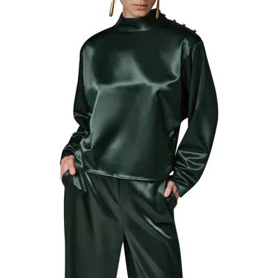Donna Karan New York Satin High Neck Cape Top In Blk Forest