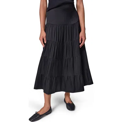 Donna Karan New York Satin Tiered Midi Skirt In Black