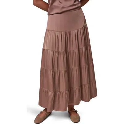 Donna Karan New York Satin Tiered Midi Skirt In Brown