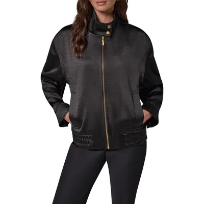 Donna Karan New York Satin Zip Front Jacket In Black