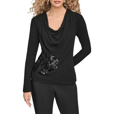 Donna Karan New York Sequin Cowl Neck Top In Black