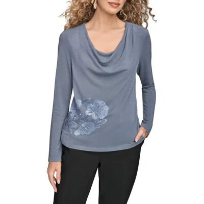 Donna Karan New York Sequin Cowl Neck Top In Blue