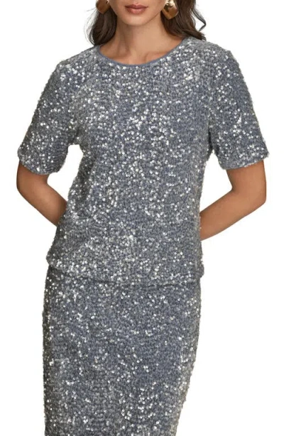 Donna Karan New York Sequin Crewneck Top In Blue