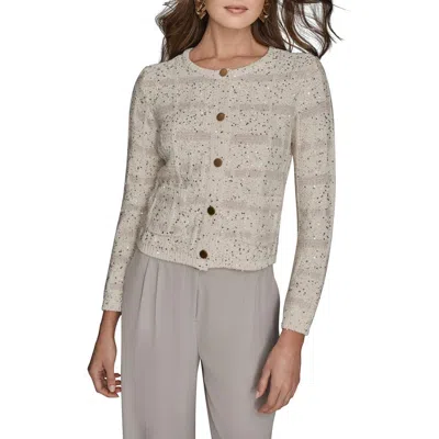 Donna Karan New York Sequin Crop Cotton & Wool Blend Cardigan In Neutral