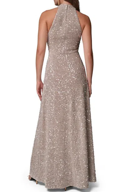 Donna Karan New York Sequin Crossed Halter Neck Gown In Neutral