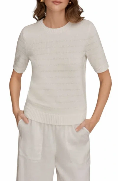 Donna Karan New York Sequin Elbow Sleeve Cotton Blend Sweater In White