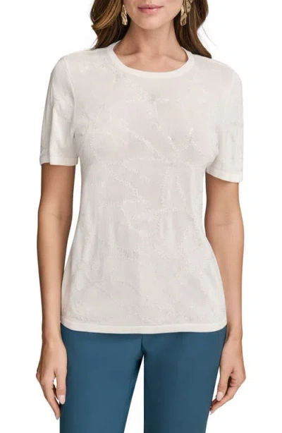 Donna Karan New York Sequin Embellished Short Sleeve Sweater