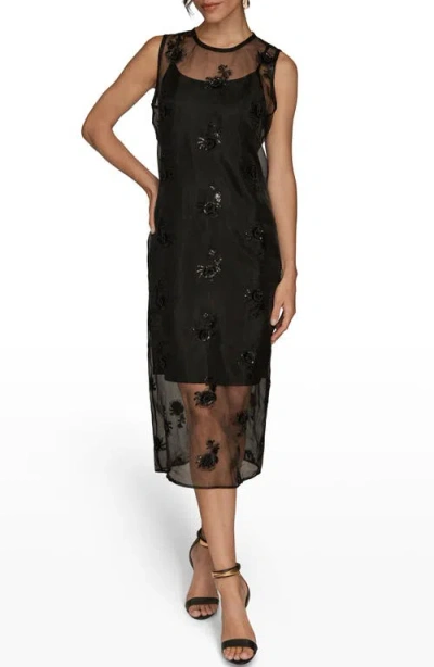 Donna Karan New York Sequin Embroidered Sleeveless Midi Dress In Black