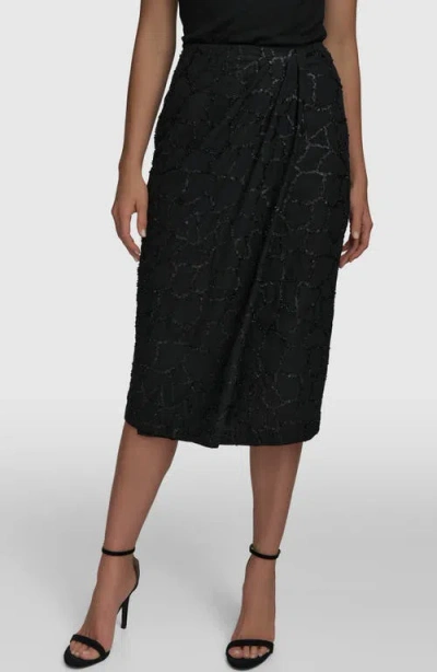 Donna Karan New York Sequin Faux Wrap Pencil Skirt In Black