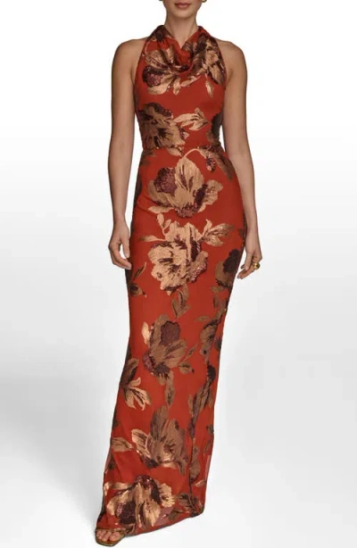 Donna Karan New York Sequin Floral Body-con Gown In Multi