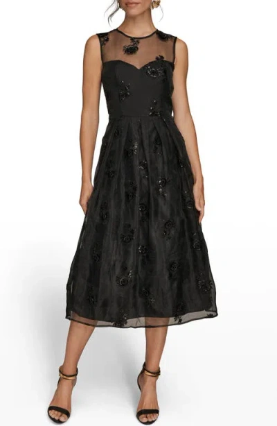 Donna Karan New York Sequin Mesh Sleeveless Midi Dress In Black