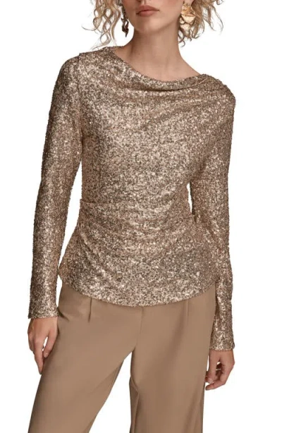 Donna Karan New York Sequin Pleated Shoulder Top In Metallic