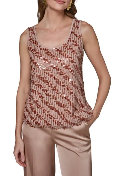 Donna Karan New York Sequin Scoop Neck Sleeveless Top In Brown