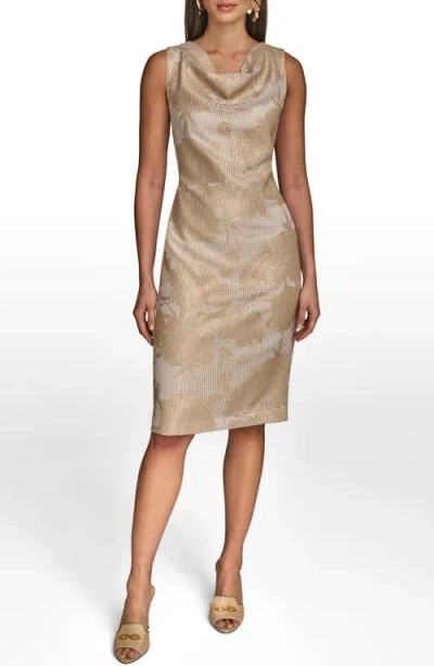 Donna Karan New York Sequin Sleeveless Mesh Sheath Dress In Gold