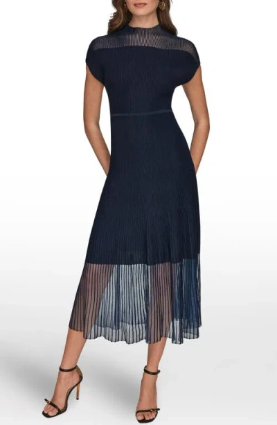 Donna Karan Sheer Panel Mock Neck Midi Sweater Dress In Black