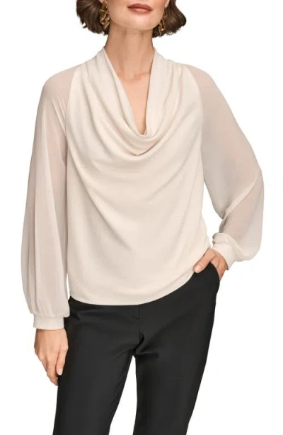 Donna Karan New York Sheer Sleeve Cowl Neck Top In Multi