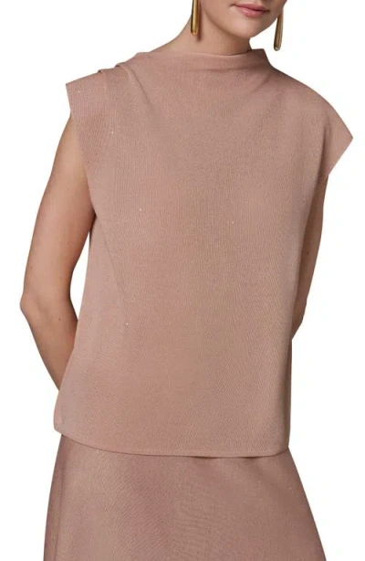 Donna Karan New York Shimmer Asymmetric Mock Neck Sweater In Brown