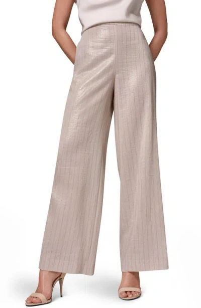 Donna Karan New York Shine Pinstripe Wide Leg Pants In Neutral