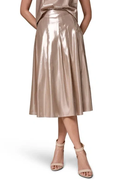 Donna Karan New York Shine Pleated Midi Skirt In Silver