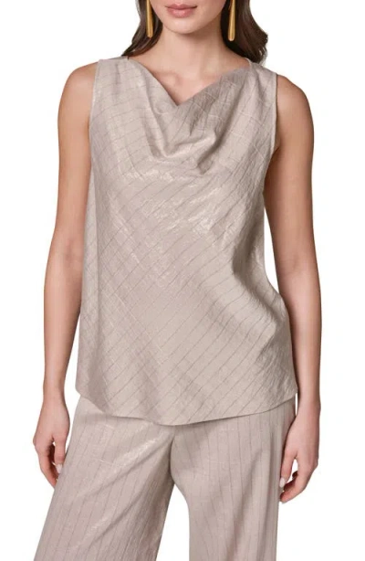 Donna Karan New York Shine Stripe Cowl Neck Sleeveless Top In Brown