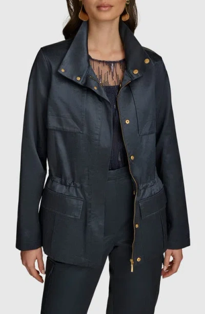 Donna Karan New York Short Cotton Blend Satin Trench Coat In Nightfall