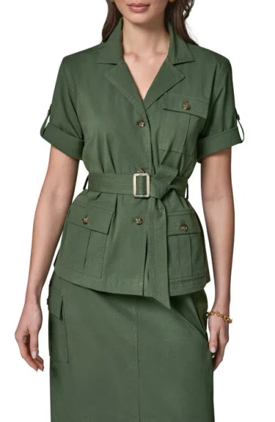 Donna Karan New York Short Sleeve Belted Jacket In Green