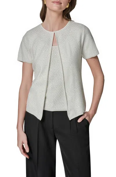 Donna Karan New York Short Sleeve Cardigan In White
