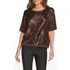 Donna Karan New York Short Sleeve Sequin Sweater In Animal Print