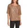 Donna Karan New York Short Sleeve Sequin Sweater In Animal Print