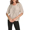 Donna Karan New York Short Sleeve Sequin Sweater In Animal Print