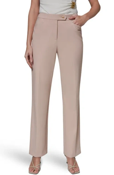Donna Karan New York Side Button Flat Front Straight Leg Pants In Brown