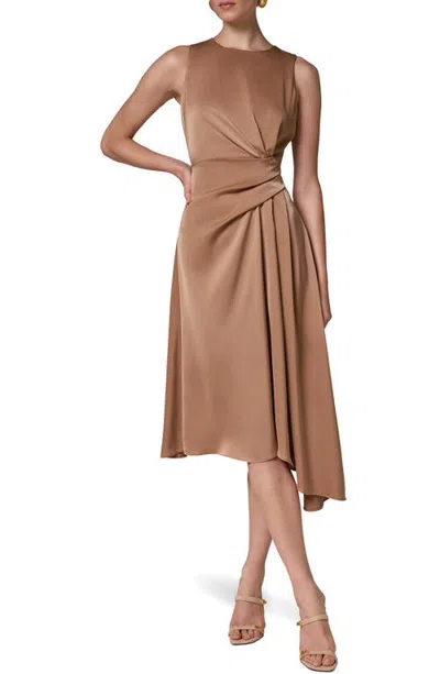 Donna Karan New York Side Draped Asymmetric Hem Stretch Satin Dress In Brown