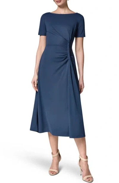 Donna Karan New York Side Ruched Jersey Midi Dress In Blue