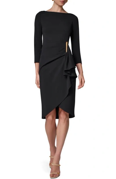Donna Karan New York Side Ruffle Long Sleeve Sheath Dress In Black