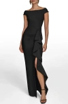 Donna Karan New York Side Ruffle Off The Shoulder Gown In Black