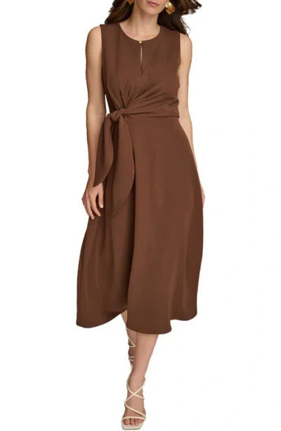 Donna Karan New York Side Tie Sleeveless Dress In Brown