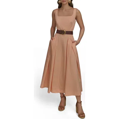 Donna Karan New York Sleeveless Cotton A-line Dress In Peach Fuzz