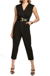 Donna Karan Women's V-neck Hardware Sleeveless Jumpsuit In Black