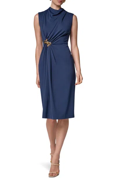 Donna Karan New York Sleeveless Drape Jersey Midi Sheath Dress In Blue