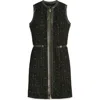 Donna Karan New York Sleeveless Faux Leather Trim Tweed Dress In Black