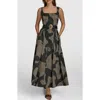 Donna Karan New York Sleeveless Floral Stretch Cotton Midi Dress With Pockets In Black