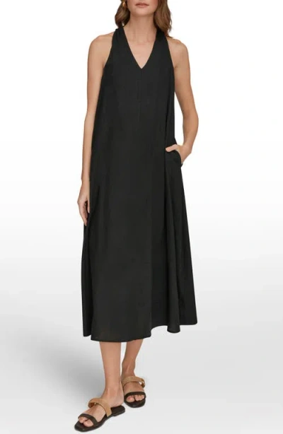 Donna Karan New York Sleeveless Linen Blend Midi Dress In Black