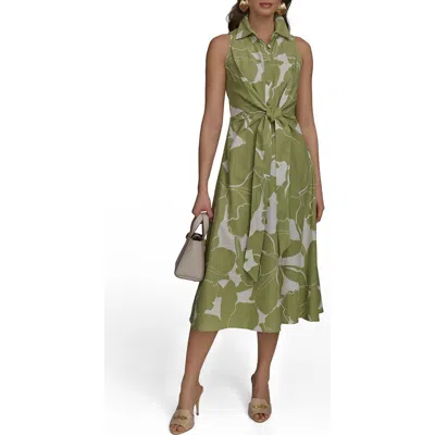 Donna Karan New York Sleeveless Linen Blend Shirtdress In Kiwi Cream