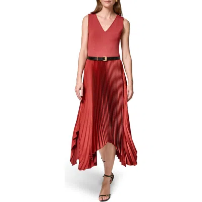 Donna Karan New York Sleeveless Pleated Dress In Brown