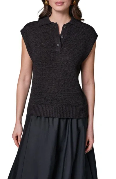 Donna Karan New York Sleeveless Polo Sweater In Black