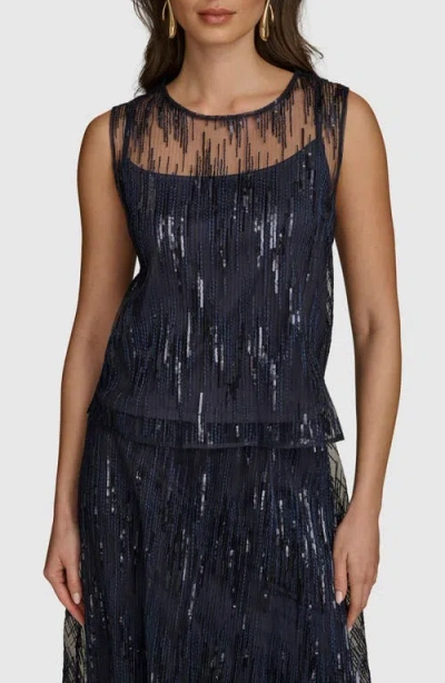 Donna Karan New York Sleeveless Sequin Semisheer Top In Nightfall