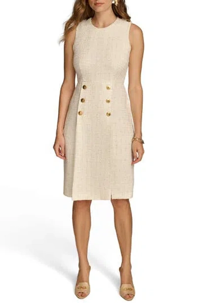 Donna Karan New York Sleeveless Tweed Sheath Dress In Cream/ Gold